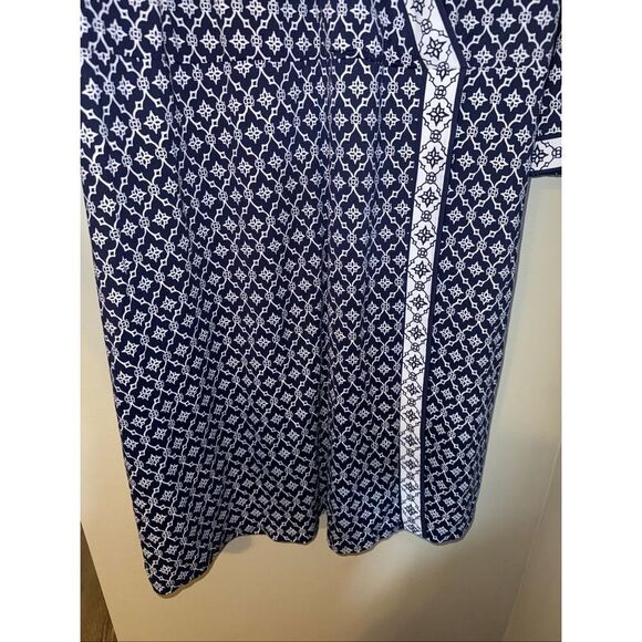 Talbots Plus Size 3X Faux Wrap Knee Length Dress Blue Geometric Print 3/4 Sleeve - Picture 8 of 10